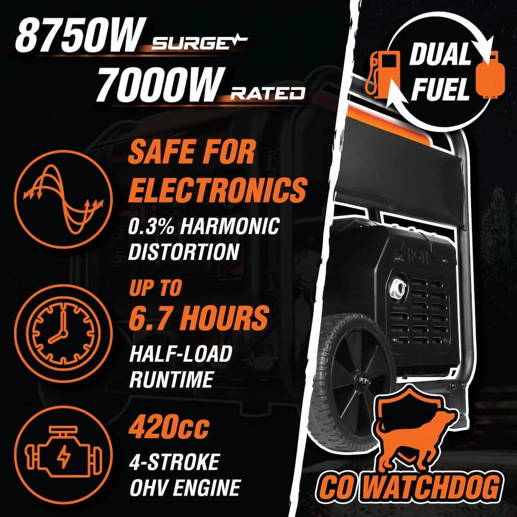 8750-Watt Dual Fuel Open Frame Inverter Generator with Remote Electric Start L93923