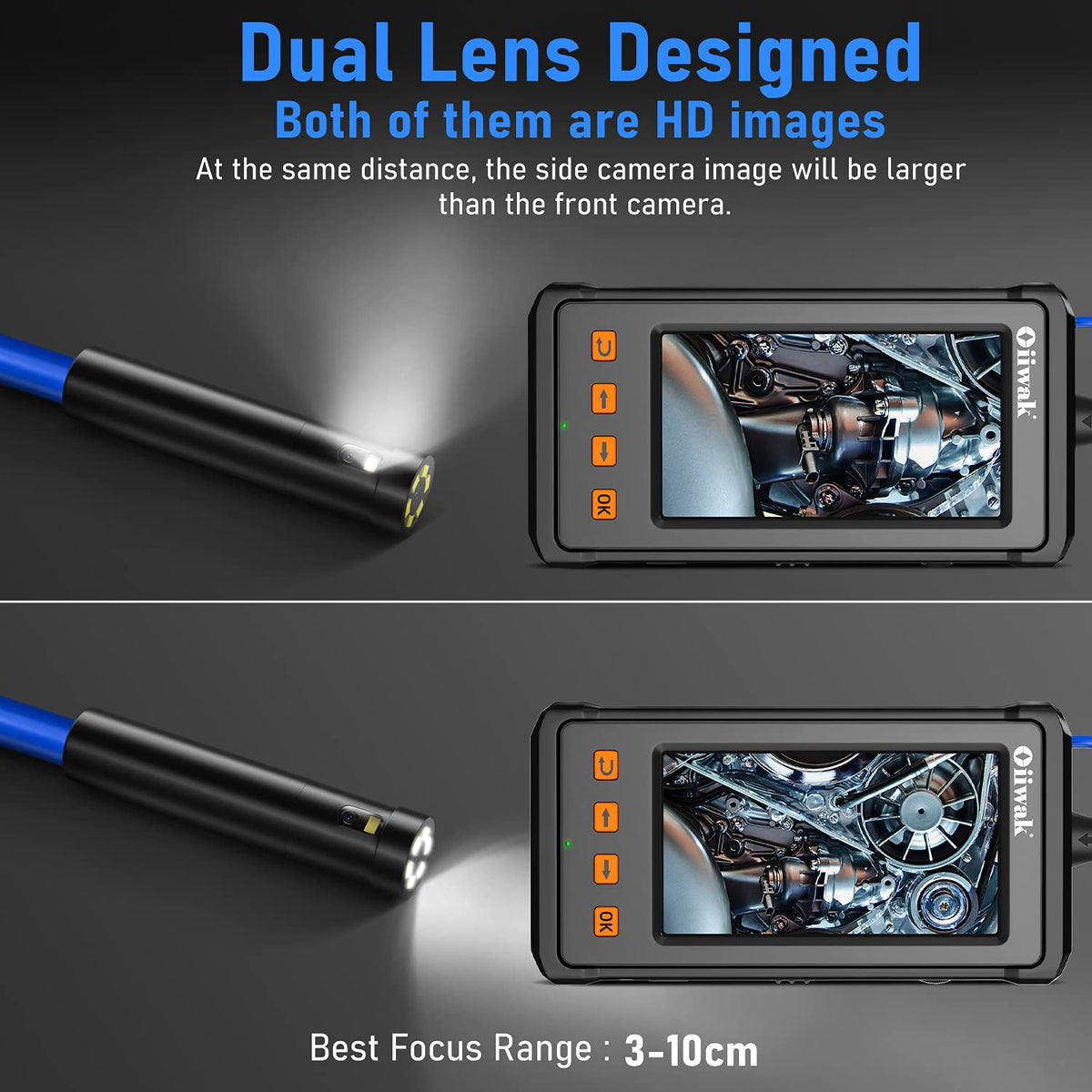 33FT Dual Lens Industrial Endoscope Waterproof Inspection Camera with Light O4421