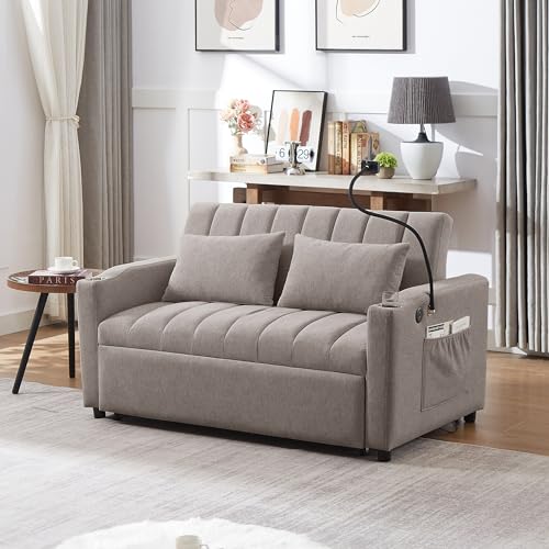Beige 3 in 1 Convertible Single Sofa Bed Lounger Chair with Pillow and Adjustable Backrest H103