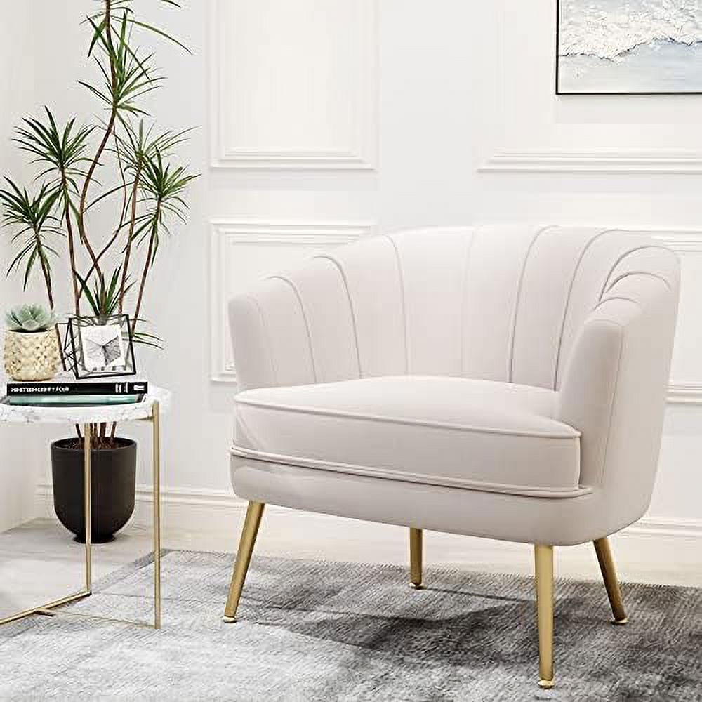 Velvet Accent Chair with Ottoman, Golden Metal Legs M6167