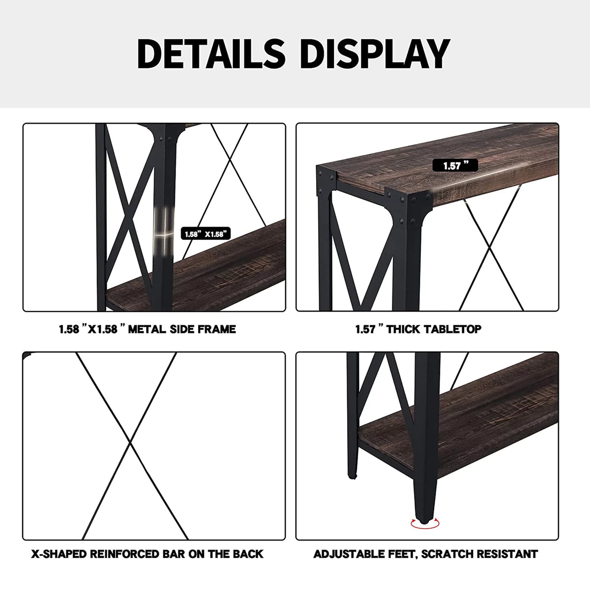 46 Inch 2-Tier Dark Rustic Oak Console Table Z3587