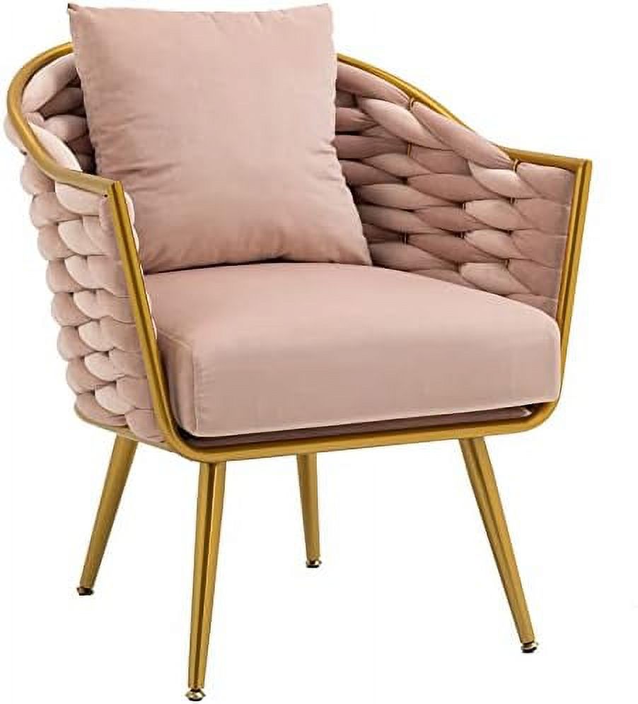 Beige Velvet Accent Chair with Arms and Pillow K25363