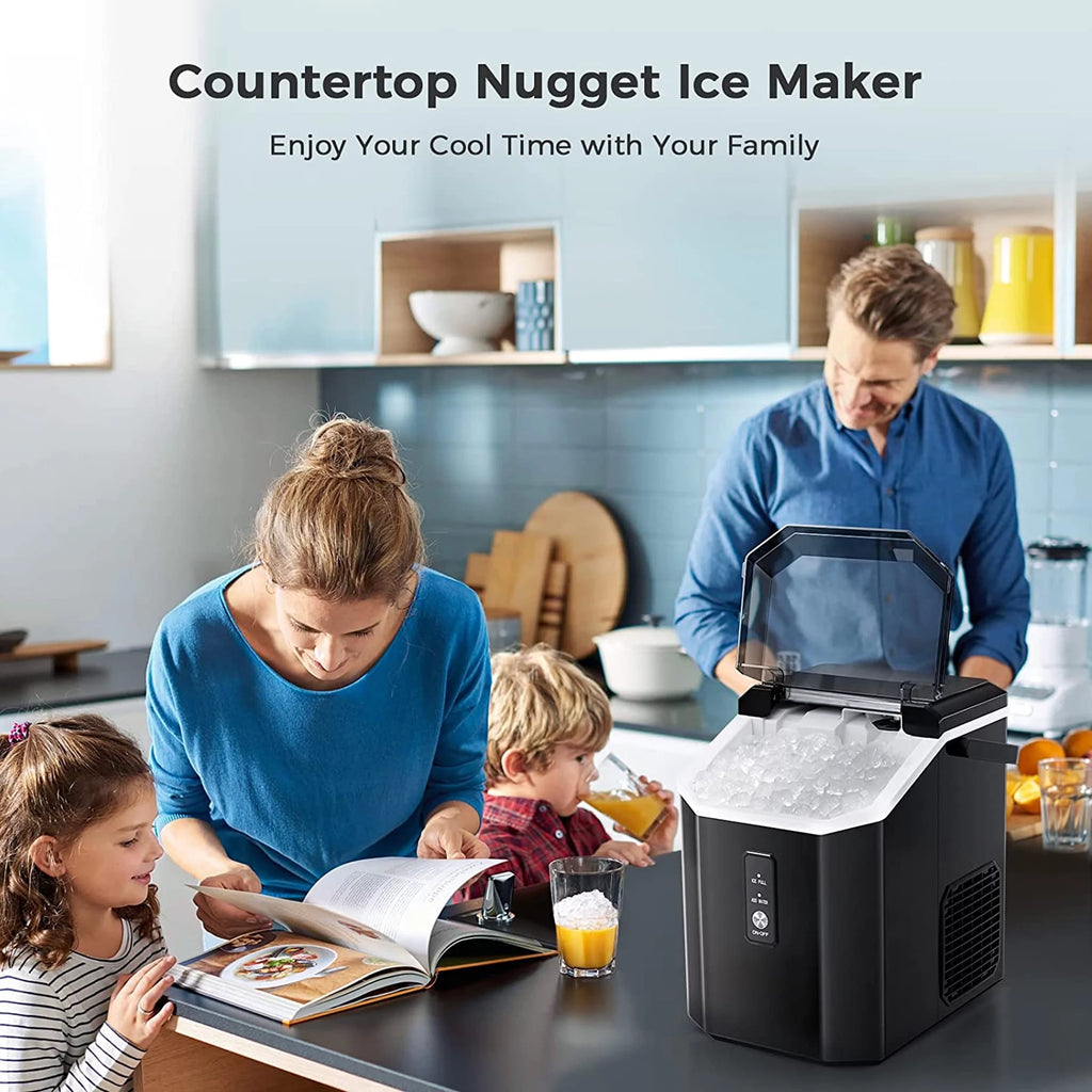 Nugget Ice Maker Countertop with Soft Chewable Pellet Ice, 34lbs/24H, Self-Cleaning, Black A471018