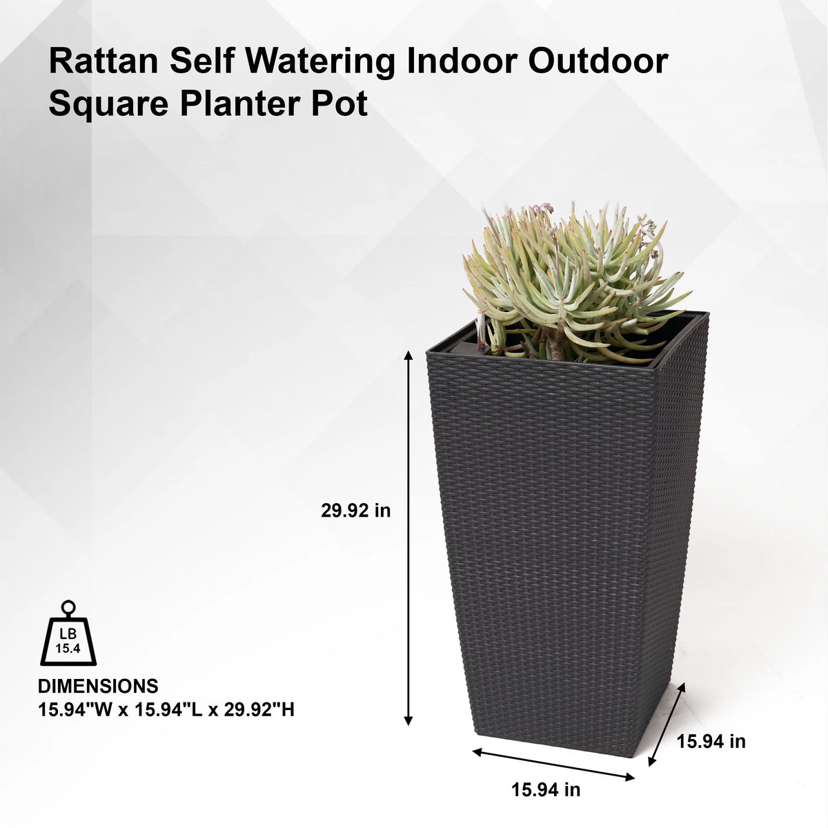 30" Black Rattan Self Watering Square Planter Pot E773