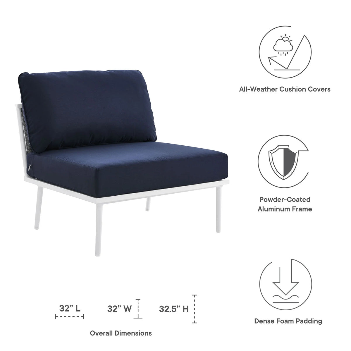 Navy White Aluminum Fabric Lounge Chair V6388