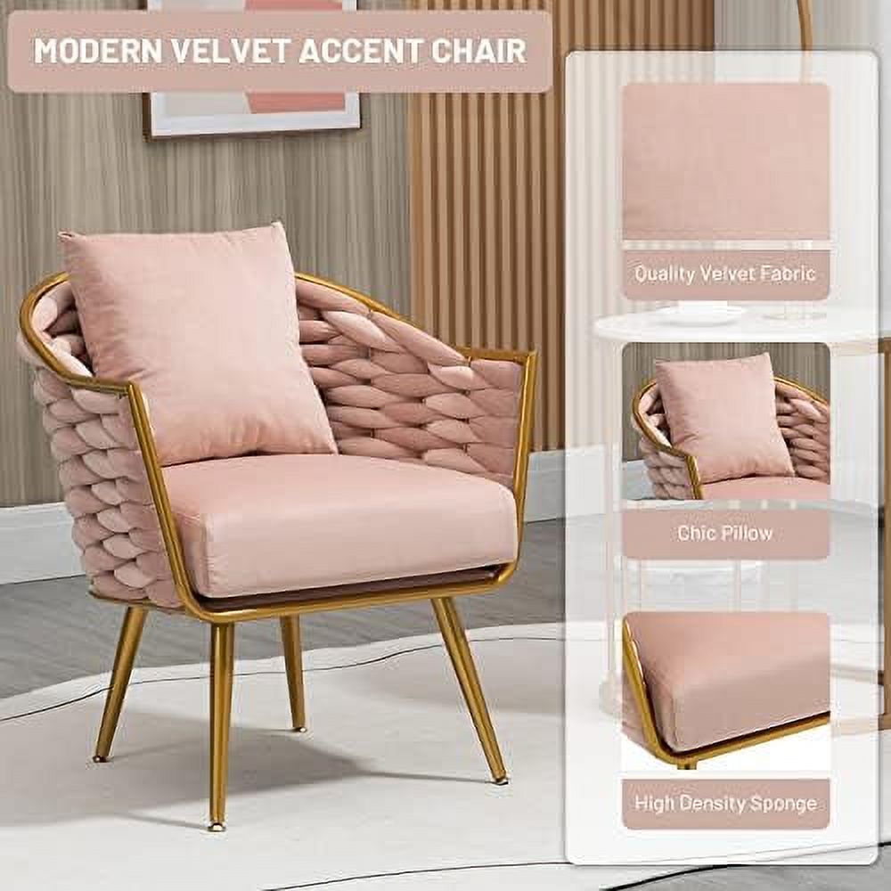 Beige Velvet Accent Chair with Arms and Pillow K25363