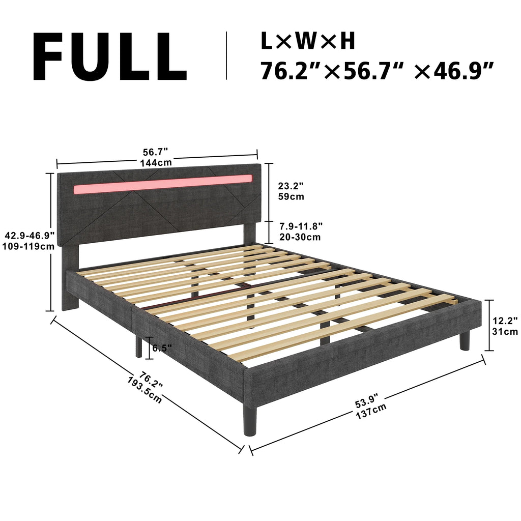 Full Size Platform Bed Frame with Adjustable Upholstered Headboard C43889