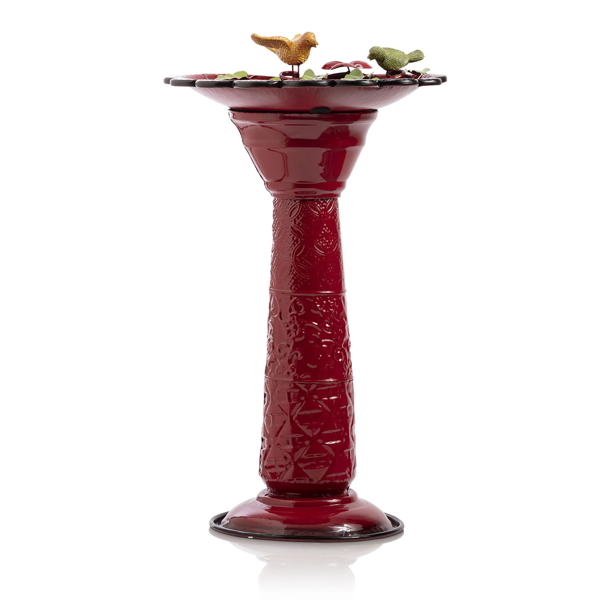 28-Inch Metal Bird Bath with Birds and Leaves, Red N416780