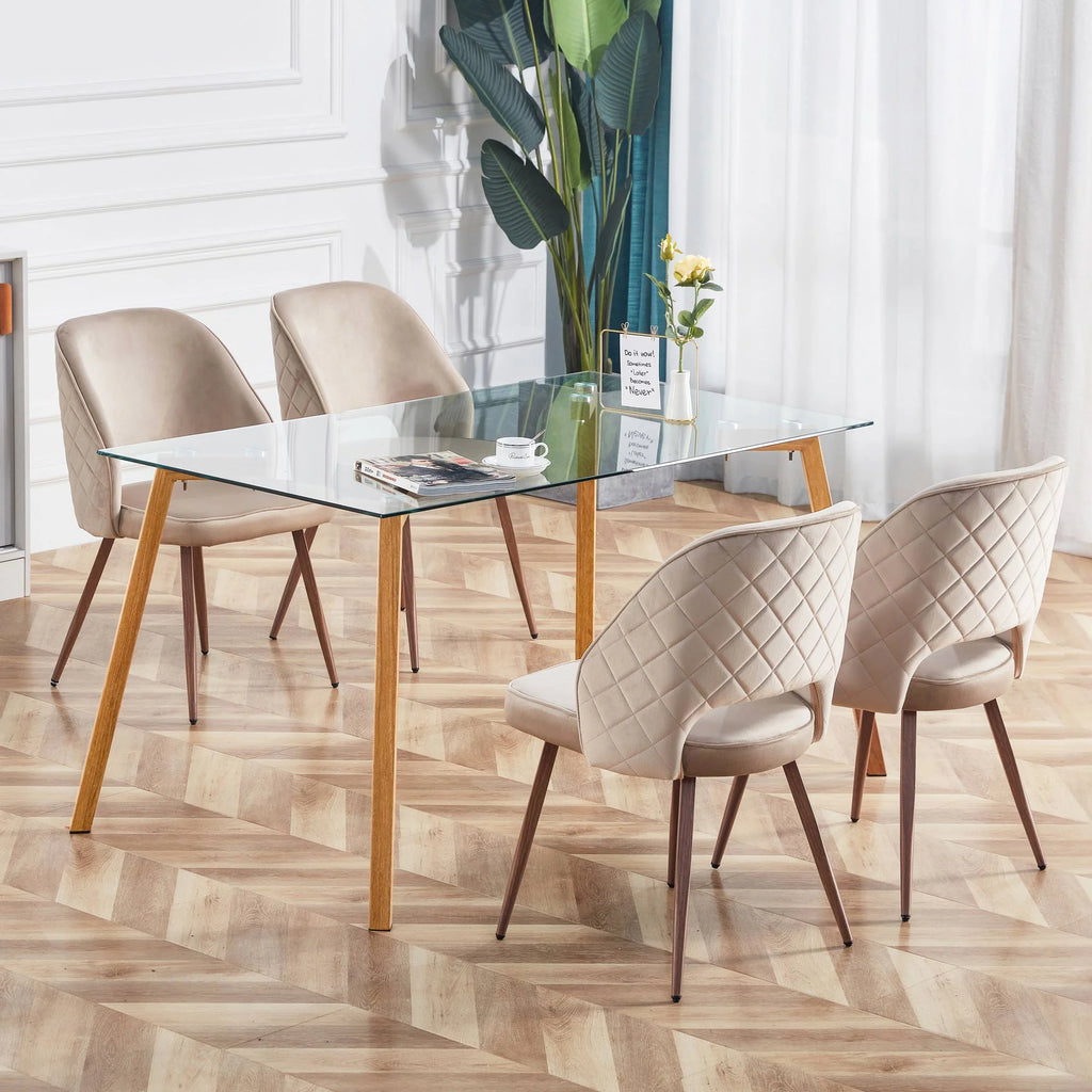 Glass Dining Table Rectangular with Tempered Glass Tabletop and Black Metal Legs T181