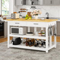 Solid Rubberwood Kitchen Island with Power Outlets, 2 Drawers & Open Shelves (Grey) G74630