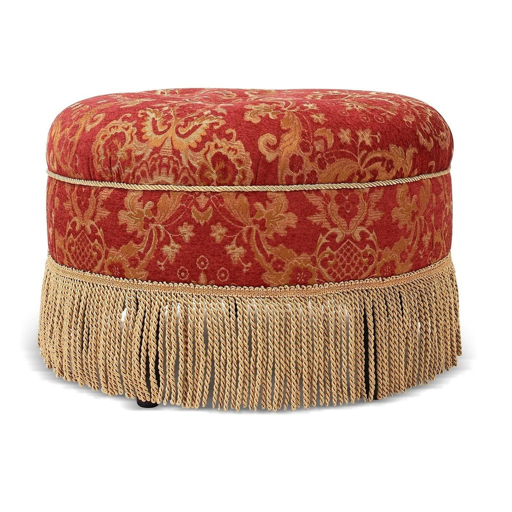 Red & Gold Jacquard Round Ottoman Footstool J684