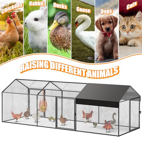 Large Metal Chicken Coop 120" L×40" W×40" H Heavy Duty Chicken Run Hen House with Waterproof Anti-UV Cover R2696