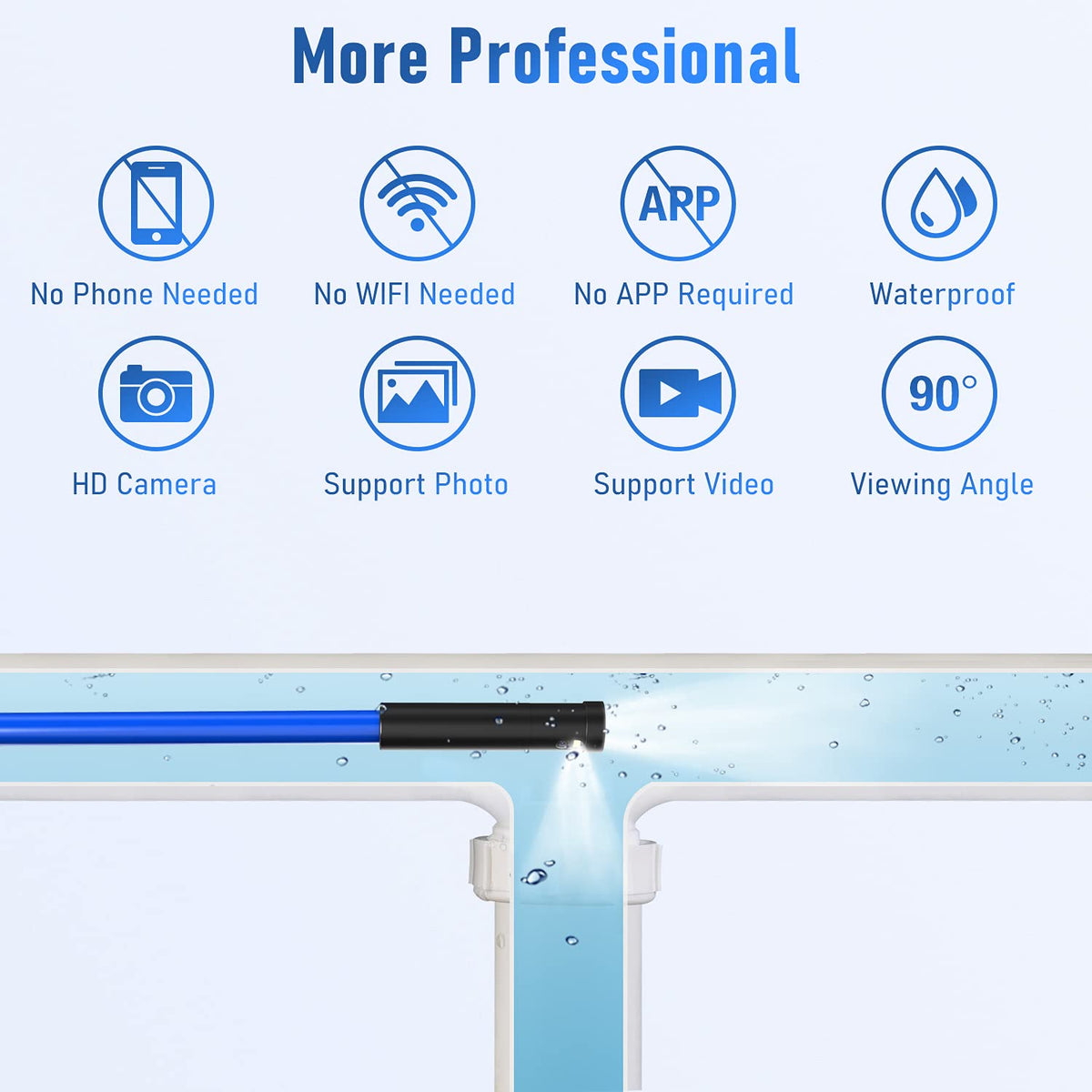 33FT Dual Lens Industrial Endoscope Waterproof Inspection Camera with Light O4421