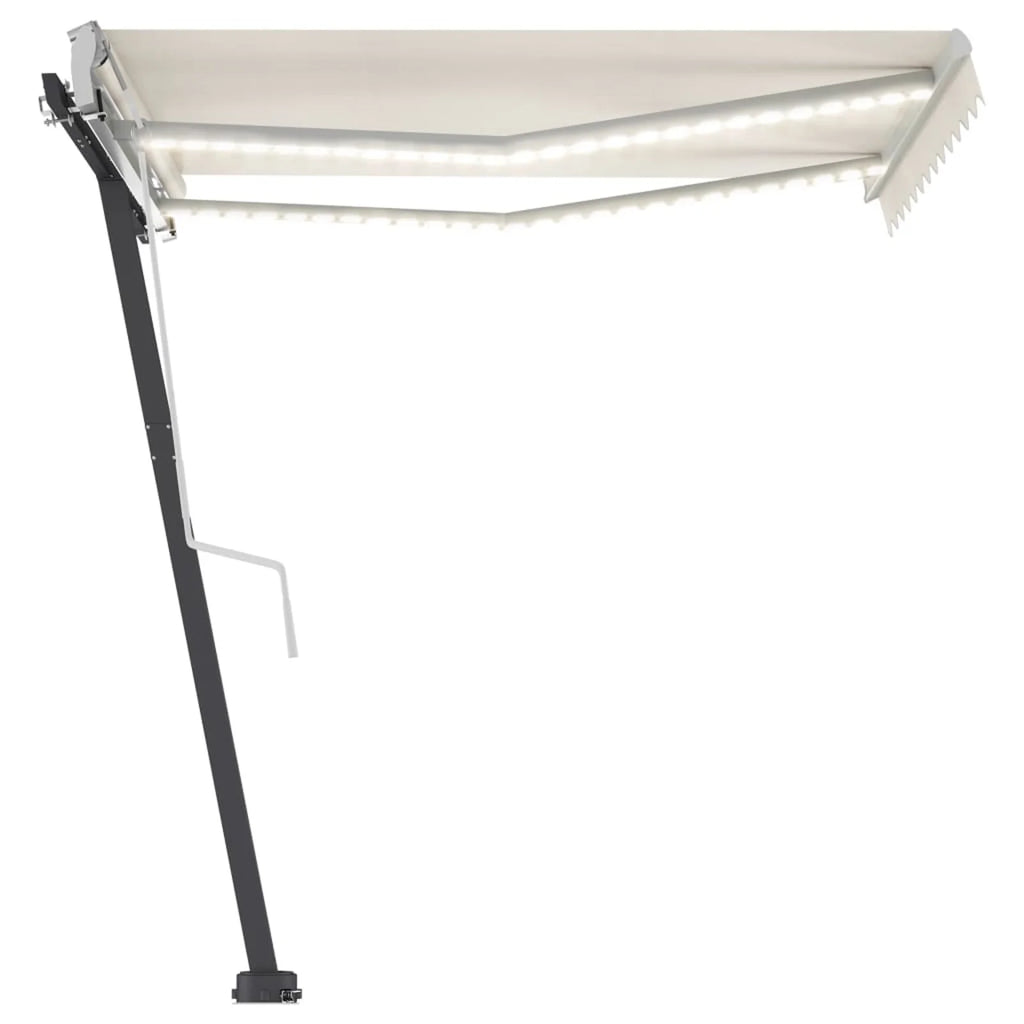 Manual Retractable Awning with LED Outdoor Canopy Sunshade Shelter Cream 118.1 x 98.4 Inches B646