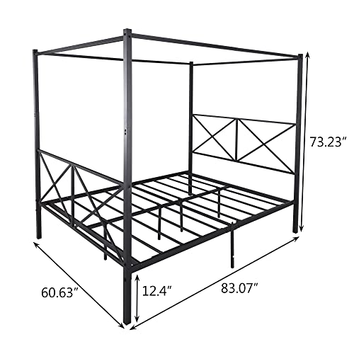 Queen Size Metal Canopy Bed Frame with Headboard and Footboard O54900