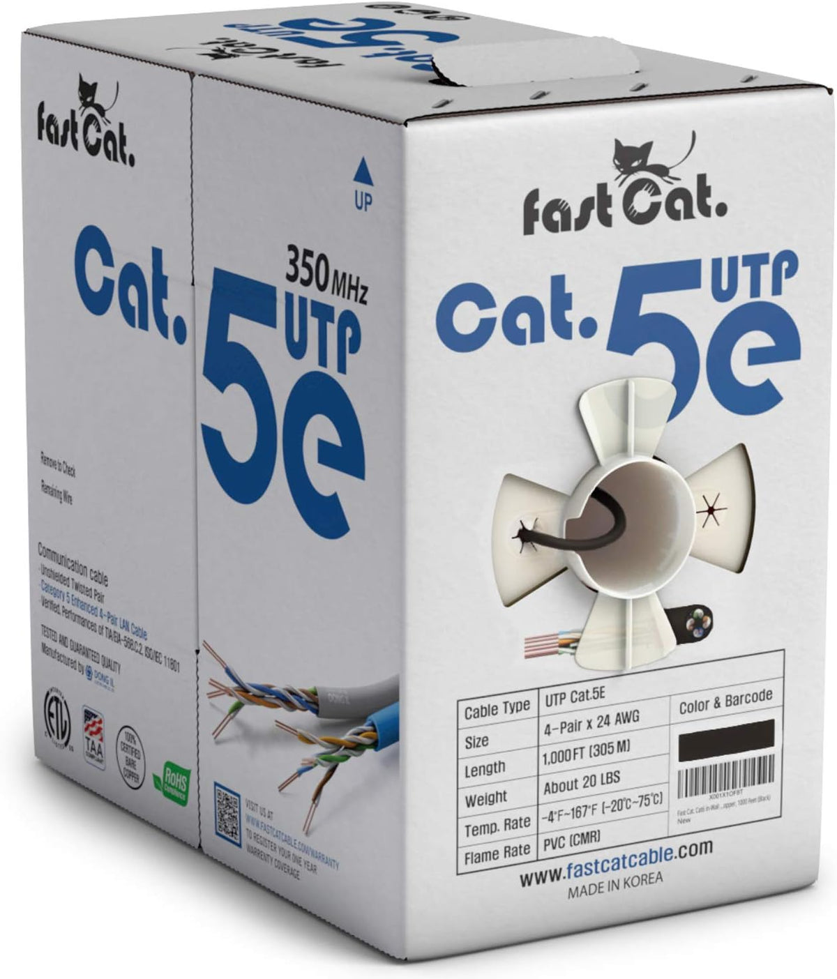 Cat5e Ethernet Cable 1000ft 24 AWG Bare Copper Blue Z583433