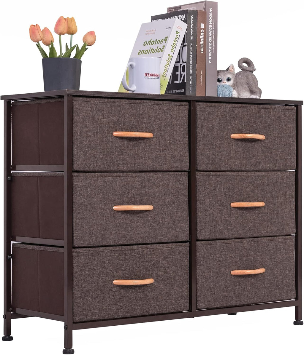Vertical Dresser Storage Tower, Steel Frame, Wood Top, Fabric Bins, 8 Drawers, Dark Indigo Q155