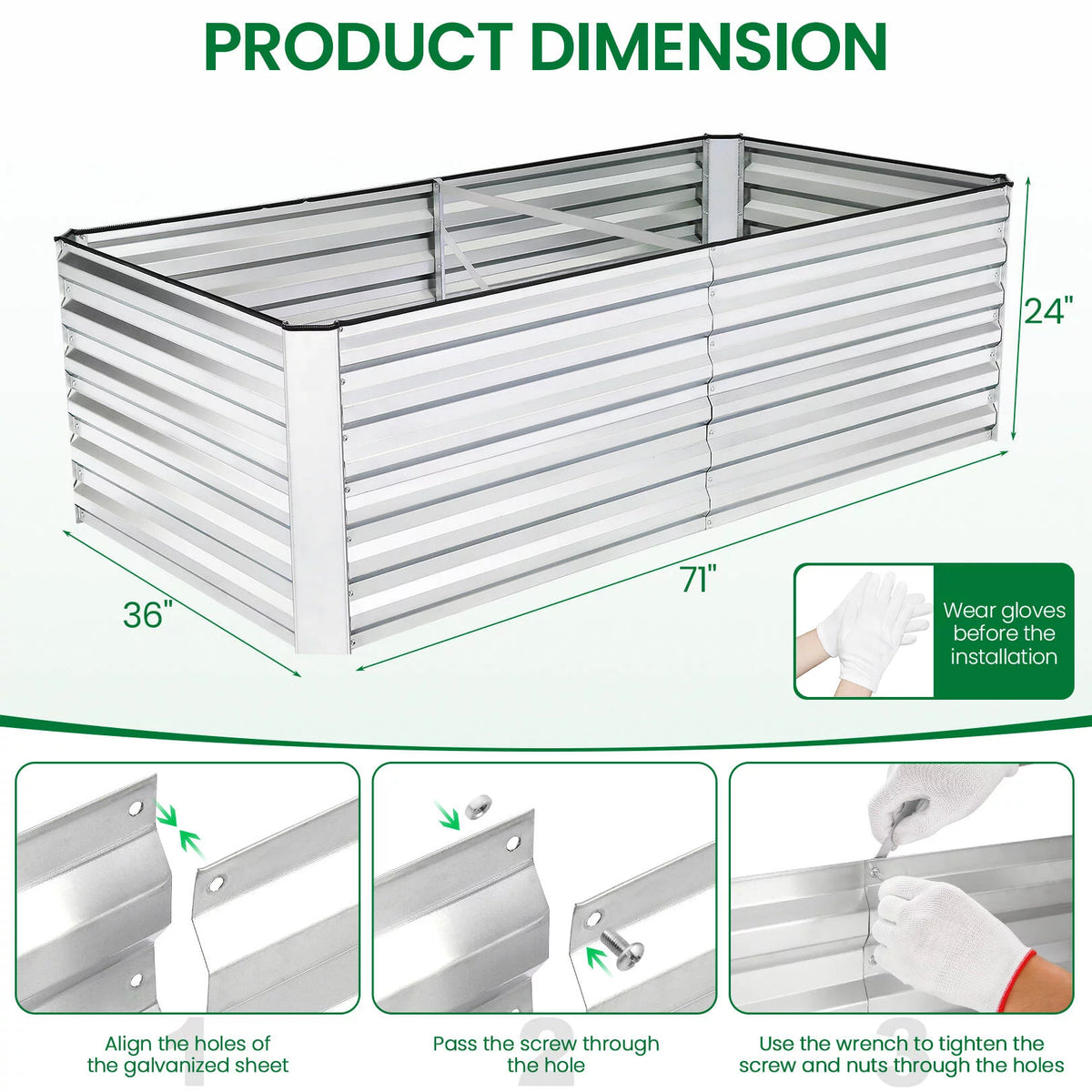 Galvanized Raised Garden Beds 6ftx3ftx2ft Large Metal Planter Box F81742