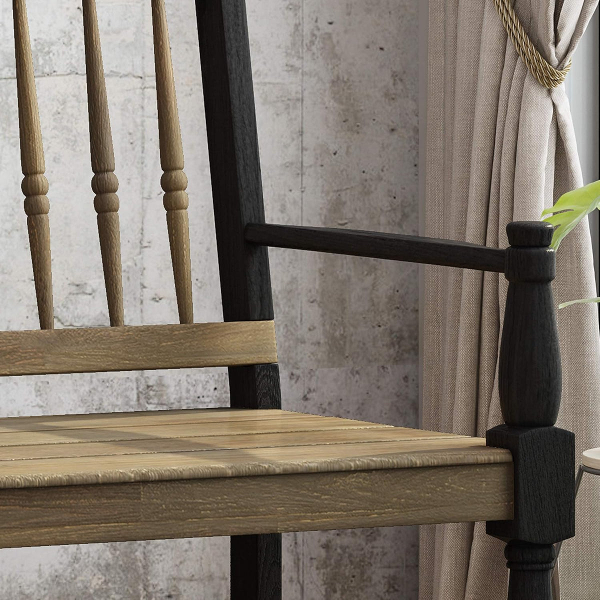 Gray and Black Acacia Wood Bench with Shelf U597