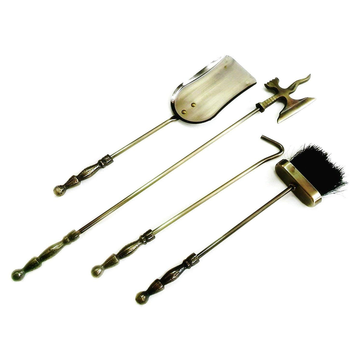 Antique Brass Cast Iron Fireplace Tool Set D728