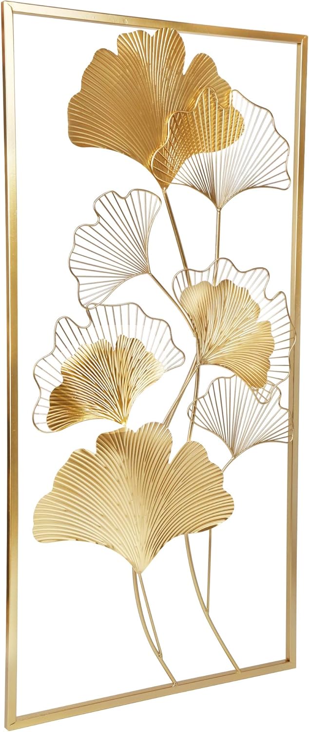 39" X 20" Golden Metal Ginkgo Leaf Wall Hanging Decor B715
