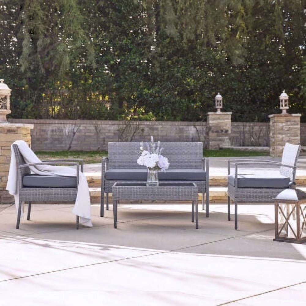 Gray 4Pcs Rattan Patio Sofa Set U294076