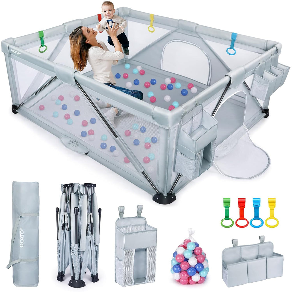 Foldable Large Play Pen with 2 Storage Bags 50 Balls (71" × 59") T688