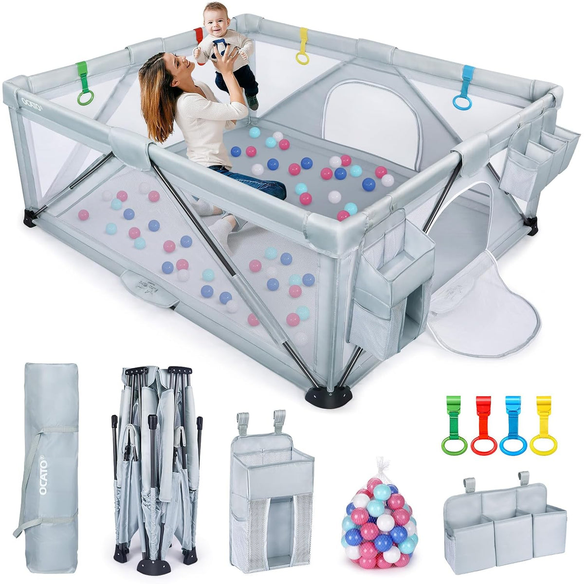 Foldable Large Play Pen with 2 Storage Bags 50 Balls (71" × 59") T688