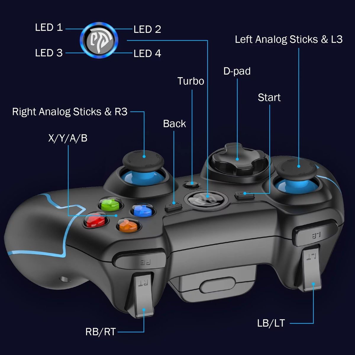Black 2.4GHz Wireless Gaming Controller H8444