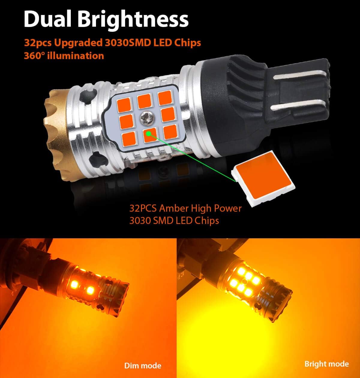 7443 LED Bulb CANBUS Ready Turn Signal Light Error Free Anti Hyper Flash Amber Yellow Pack of 2 C539569