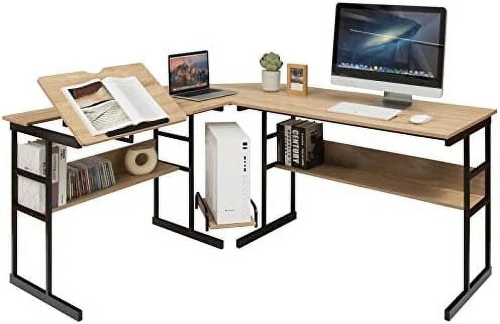67 inches L-Shaped Corner Computer Desk with Bookshelves C732