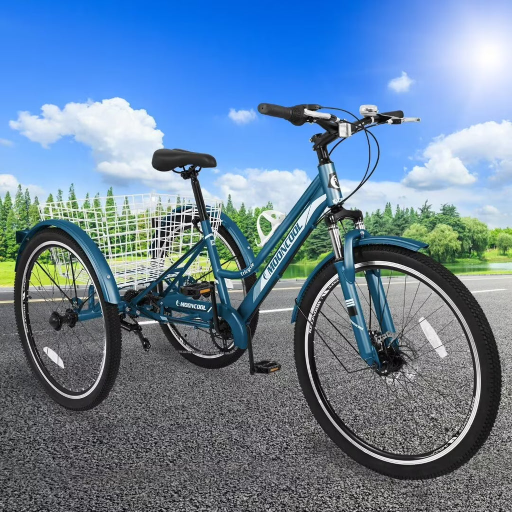 Adult Tricycle 7 Speed 26 Inch Three Wheel Bike with Shopping Basket A995