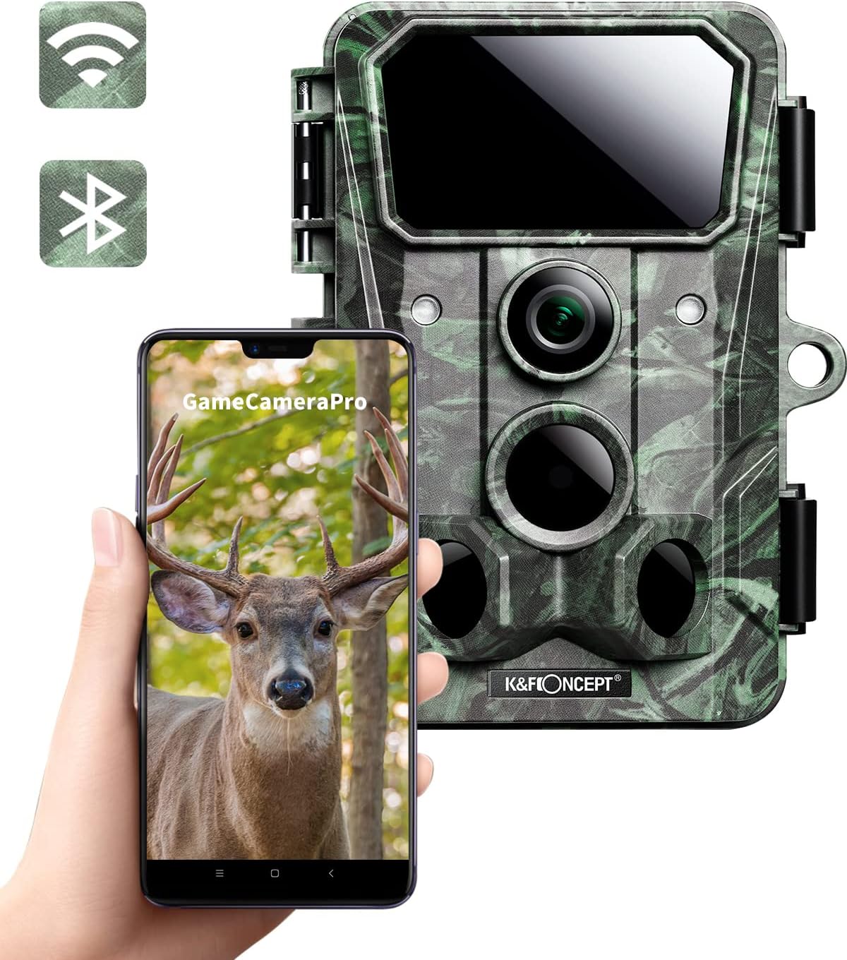 4K@30FPS WiFi Trail Camera 30MP Bluetooth Hunting Game Camera with 120° No Glow Night Vision 66ft 0.2s Motion Activated IP66 Waterproof Wildlife Camera APP Control Send Pictures to Phone A5794