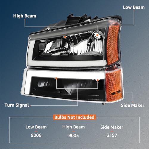 Headlights Assembly + Tail Lights Assembly Combo compatible with 2003-2006 Chevy Silverado C2238