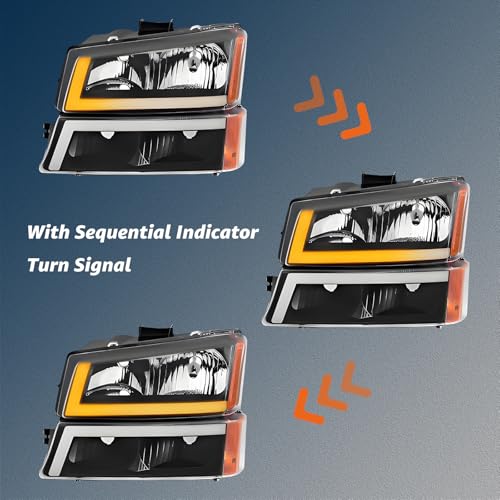 Headlights Assembly + Tail Lights Assembly Combo compatible with 2003-2006 Chevy Silverado C2238