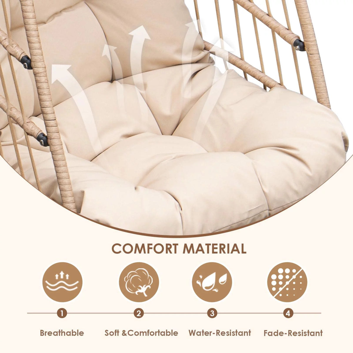 Foldable Brown PE Wicker Hanging Egg Chair with Stand K98788
