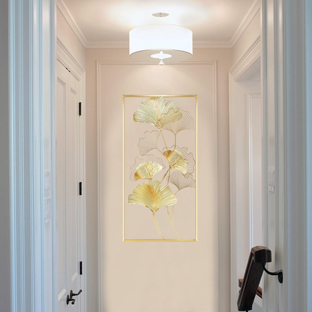 39" X 20" Golden Metal Ginkgo Leaf Wall Hanging Decor B715