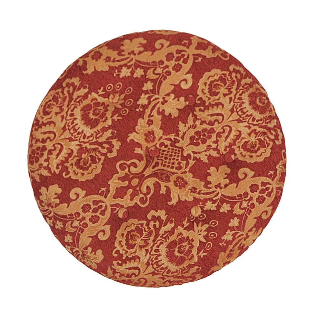Red & Gold Jacquard Round Ottoman Footstool J684