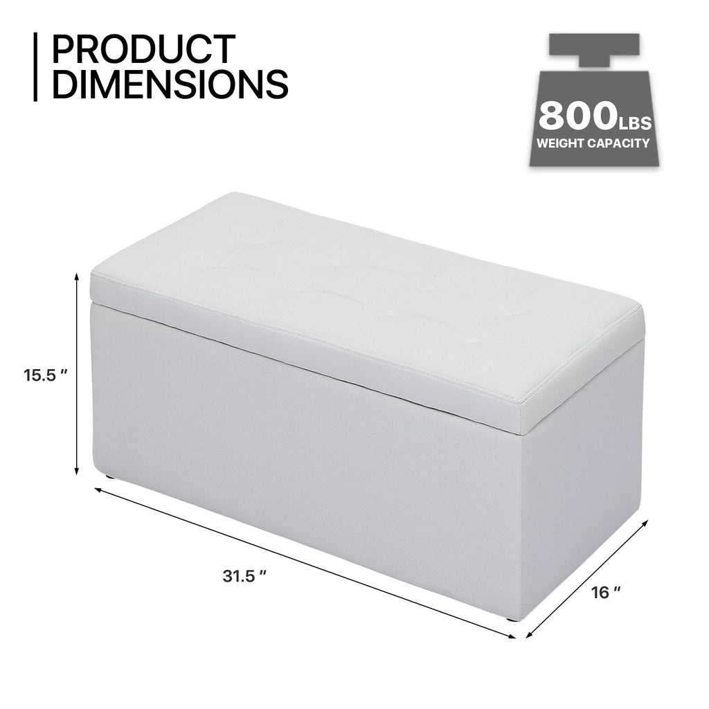 31" White Microfiber Storage Ottoman V310581