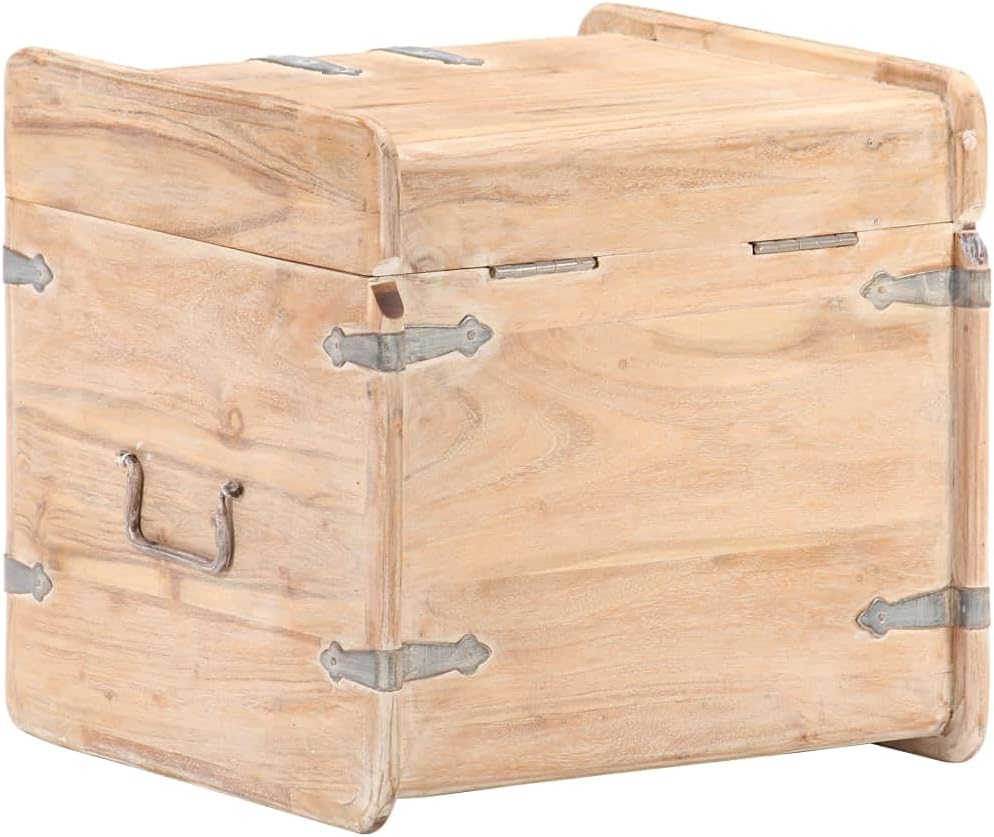 Rustic Solid Acacia Wood Chest Storage with Safety Hinge 15.7" x 15.7" x 15.7" Y306851