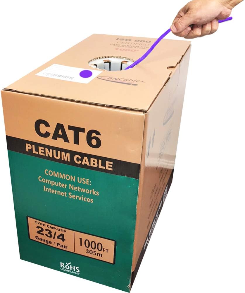 550MHZ CAT6 Plenum Cable 1000ft Blue, 23AWG 4Pair, Solid Network Cable Unshielded Twisted Pair (UTP), Available in Blue, White, Yellow, Gray, Purple, Green & Black (Blue) F4109