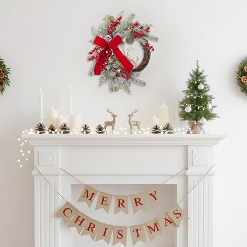 Christmas Wreath with Red Bow and Golden Ball, Pine Cones V80752