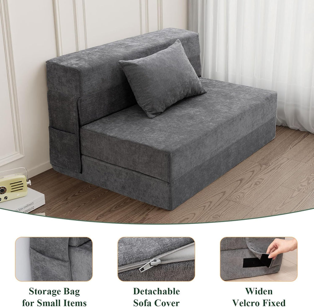 Gray Folding Sofa Bed with Pillow D6468