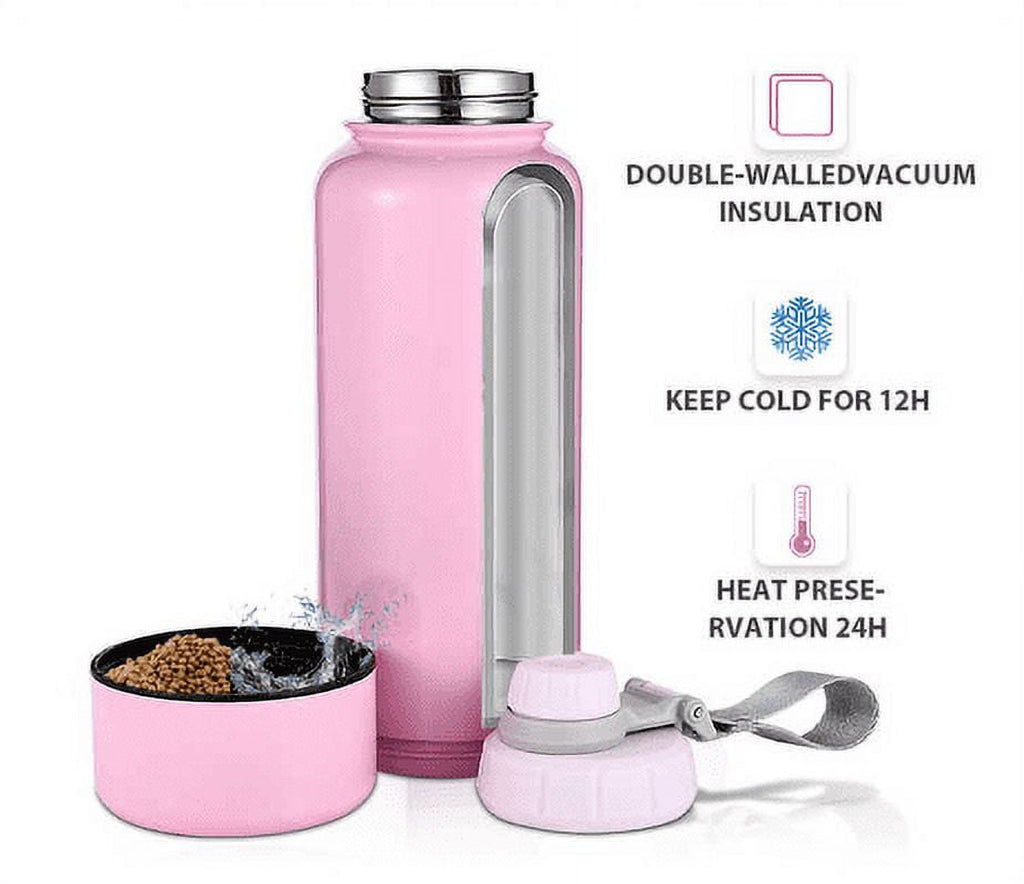 Black Double Walled Stainless-Steel Bottle 32 Fluid Ounces with 8oz Detachable cup Sport lid M214672