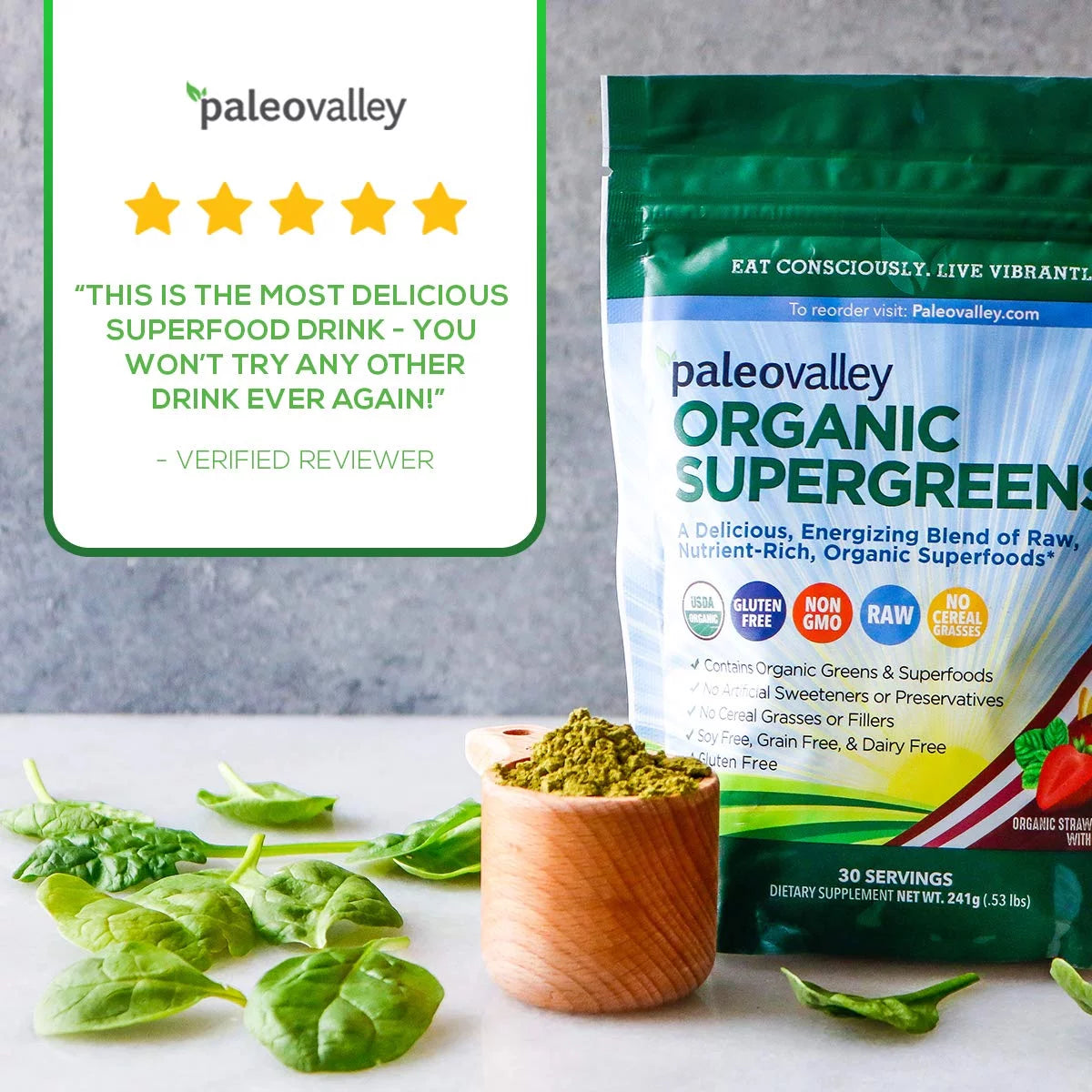 Organic Supergreens Raw Green Superfood Powder 30 Servings S799