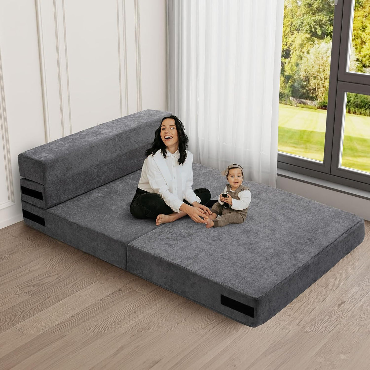 Gray Folding Sofa Bed with Pillow D6468