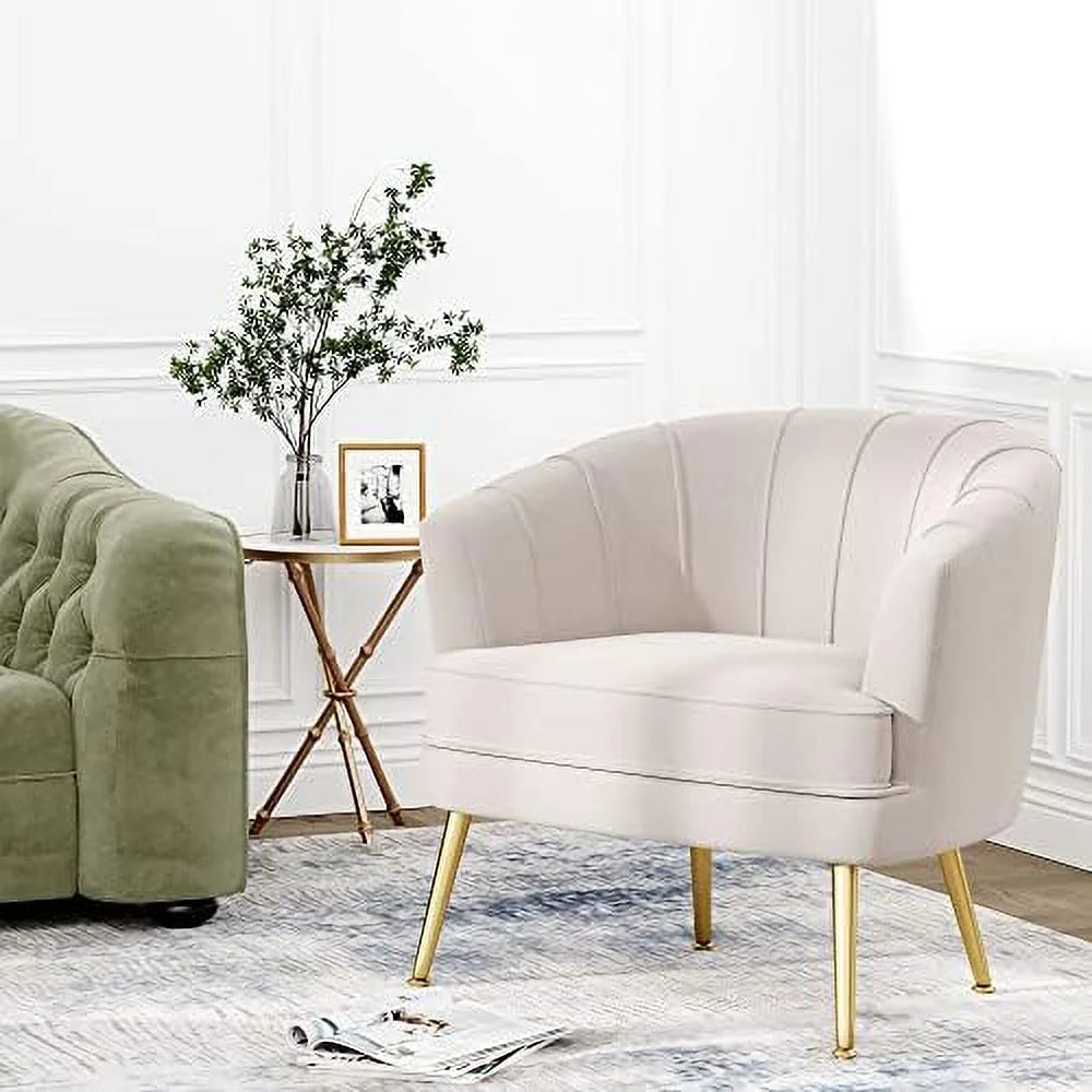 Velvet Accent Chair with Ottoman, Golden Metal Legs M6167