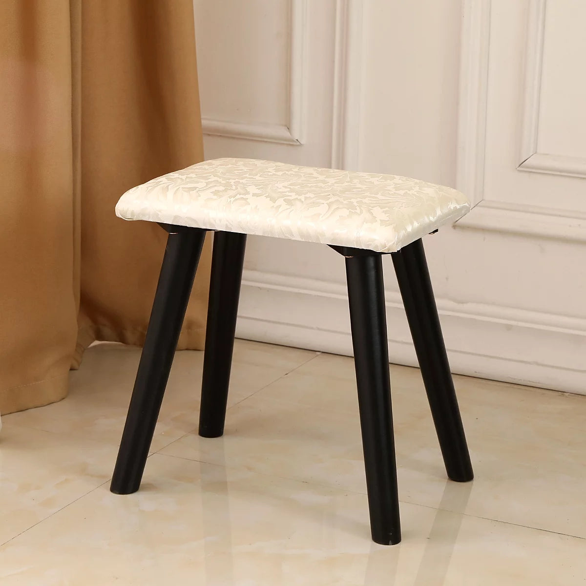 Black Wooden Dressing Table with Lighted Mirror and Cushioned Stool L676