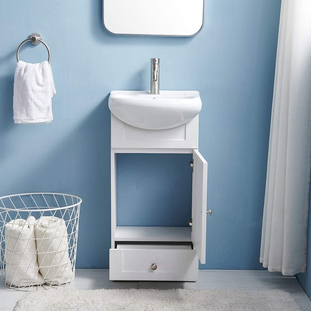 18" White Bathroom Vanity with Sink and 1 Door 1 Drawer I66832