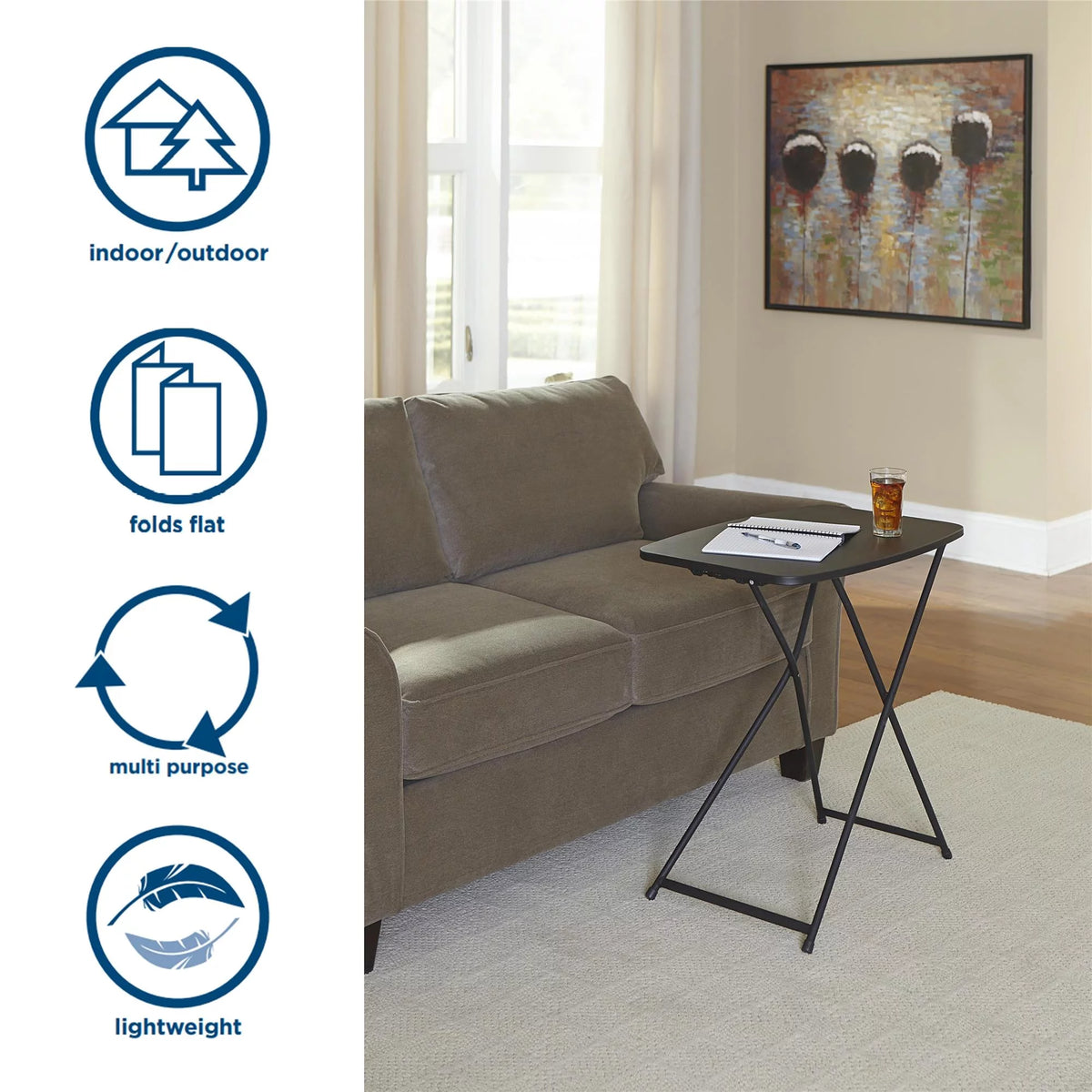 Black Adjustable Height Folding Table, 2 pack V44918